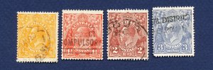 26 - AUSTRALIA - Scott 66,  68, 70a & 72b - used KGV - watermark 203 - 1926-1930