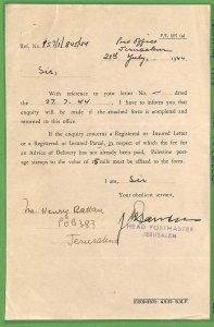 ZA1589 - PALESTINE Israel - POSTAL HISTORY -  Official Post Enquiry Letter 1944