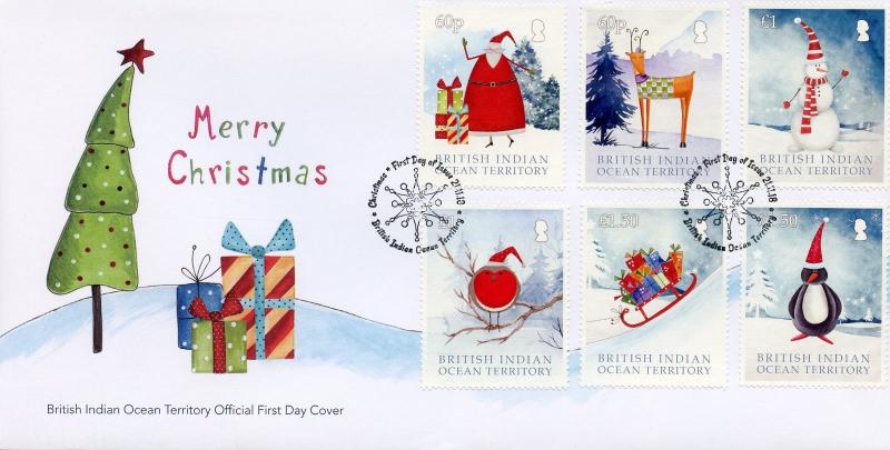 BIOT Brit Indian Ocean Terr 2018 FDC Christmas Trees Santa Robin 6v Cover Stamps