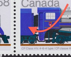 ERROR = GRAFFITI on LOCOMOTIVE = UR Block of 4 = Canada 1986 #1121 MNH ec198