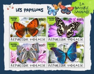 Togo - 2019 Butterflies on Stamps - 4 Stamp Sheet - TG190107a