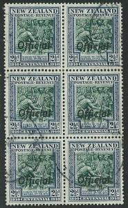 NEW ZEALAND 1940 Centenary 2½d OFFICIAL fine used block of 6...............41922