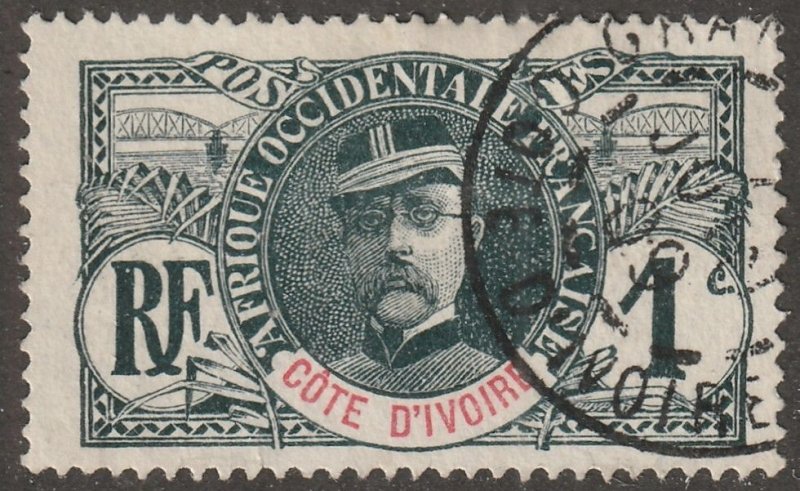 Ivory Coast, stamp, Scott#21,  used, hinged,  1,