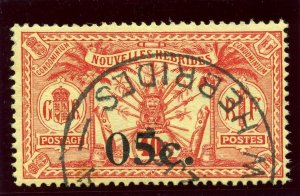 New Hebrides - French 1920 KGV 5c on 40c red/yellow VF used. SG F34. Sc 38.