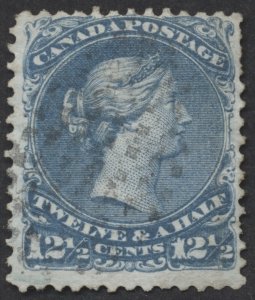 Canada #28 12 1/2c Large Queen  Fine Used Light Cancel Short Perfs UR