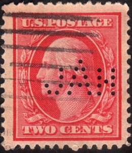 1910, US 2c, George Washington, Used, Sc 375, JAH perfin
