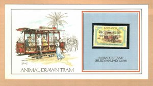ANIMAL-DRAWN TRAM 1981 Barbados 45c Stamp Presentation Card #71434A
