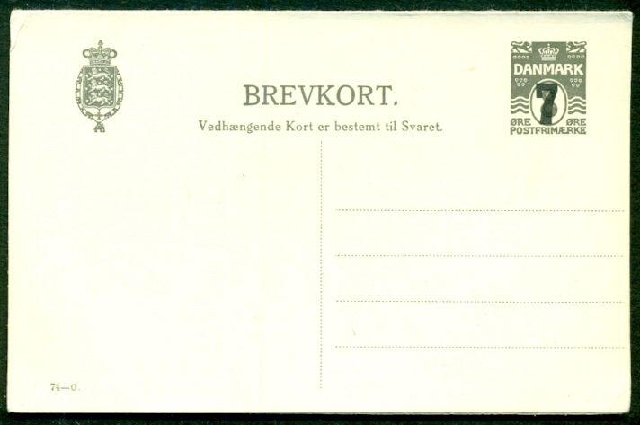 DENMARK 7 on 8ore, #74O, double card (67) unused, VF