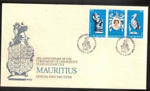 MAURITIUS Scott # 464a, 464b, 464c FDC - 25th Anniversary Of QEII Coronation