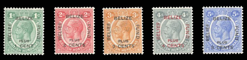 British Honduras #B1-5 Cat$26.50, 1932 Belize Relief, set of five, very light...