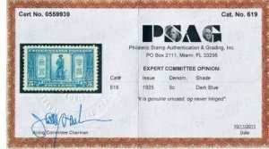#619 Single NH Nicely centered, PSAG Cert included!