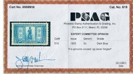 #619 Single NH Nicely centered, PSAG Cert included!