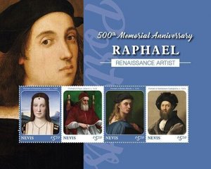 Nevis 2020 - Raphael Renaissance  Artist - Sheet of 4 Stamps Scott - #2015 - MNH