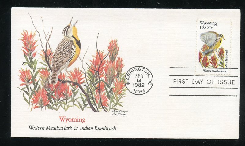 US 2002 Wyoming Meadowlark Indian Paintbrush UA Fleetwood cachet FDC