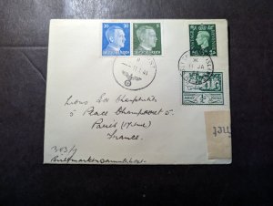 1944 Germany Feldpost Dual Postage Cover Channel Islands to Paris France