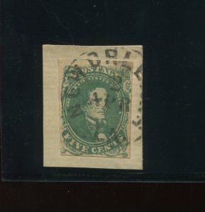 Confederate States Scott 1 Used Stamp with New Orleans Cancel on Piece (CSA 1-1)