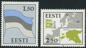 Estonia #209-210 Flag and Maps Postage Stamps 1991 Mint LH OG