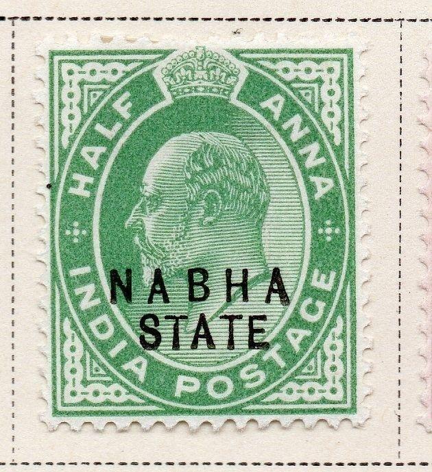 Indian States Nabha 1903-09 Early Issue Fine Mint Hinged 1/2a. Optd 070088