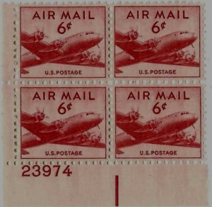 SCOTT C39 DC-4 Spymaster Small Plane 6C 1949 MNH PLATE BLOCK of 4 stock photo