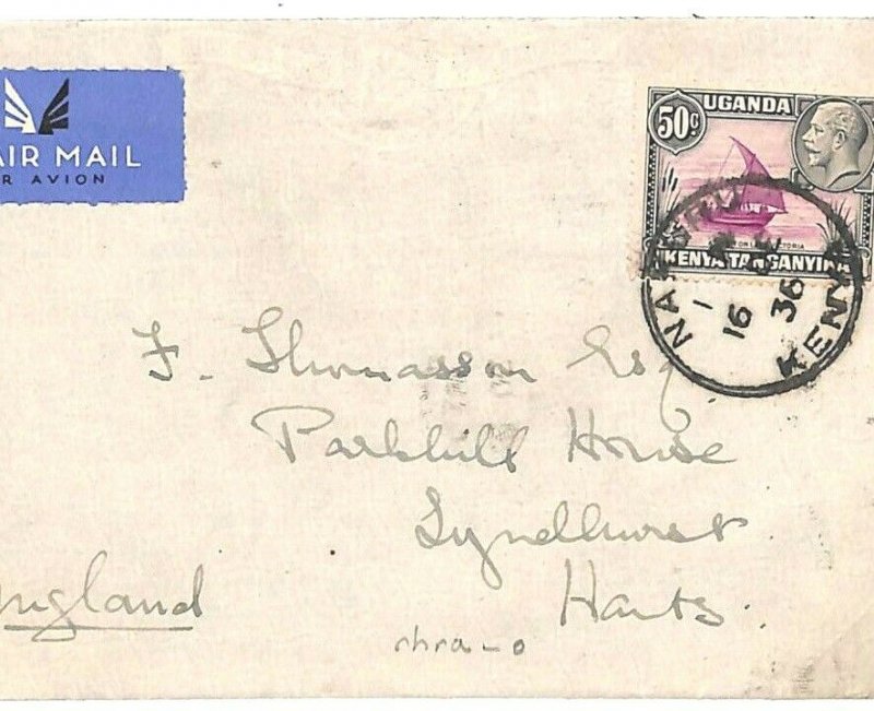 British KUT KENYA Cover AIR *Nakuru* CDS Lyndhurst GB Hants 1936 {samwells} Q55