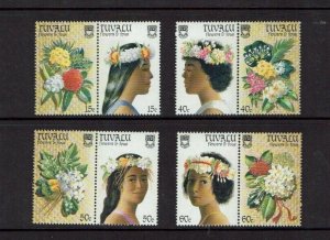 Tuvalu: 1987  Flowers and Women's Headdresses,  MNH set