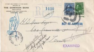 Canada 1924 Registered Drop Letter Admiral Return to Sender Cover Toronto