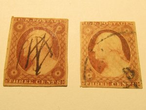US Stamps, Set of 2 Stamps, Scott.#10a used, Mixed condition, some imperfections