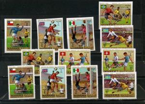 MANAMA 1970 SOCCER WORLD CUP MEXICO 2 SETS OF 6 STAMPS O/P PERF. & IMPERF. MNH