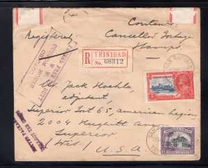 Trinidad 1935 Registered cover franked 3p & 12p, Scott 44 & 39, Postage Due 10c
