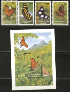 DOMINICA Sc#768-772 1982 Butterflies Set & Souvenir Sheet Complete OG Mint NH