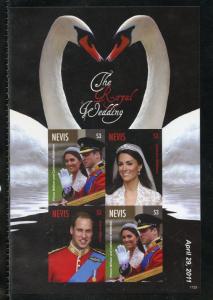 NEVIS  ROYAL WEDDING OF PRINCE WILLIAM & KATE MIDDLETON IMPERF SHEET  I MINT NH