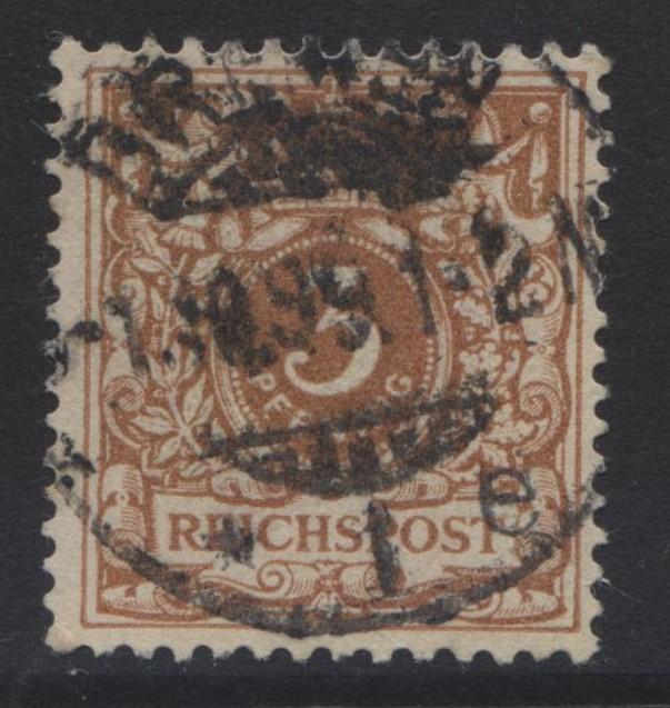 GERMANY. -Scott 46c - Definitives -1889 -Used - Reddish Brown -Single 3pf Stamp