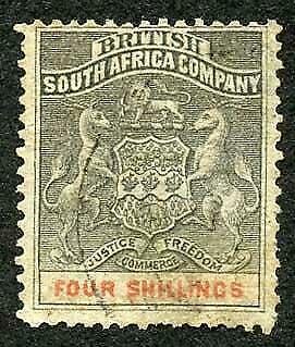 Rhodesia SG26 4/- Grey-black and Vermilion Cat 55 pounds 