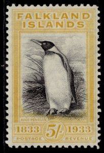 FALKLAND ISLANDS GV SG136, 5s black & yellow, LH MINT. Cat £950.