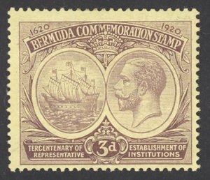 Bermuda Sc# 58 MH (a) 1920-1921 3p Seal of the Colony & KGV