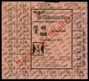 3rd Reich Germany Berlin Proof Ration Card for Jewish Children 89045