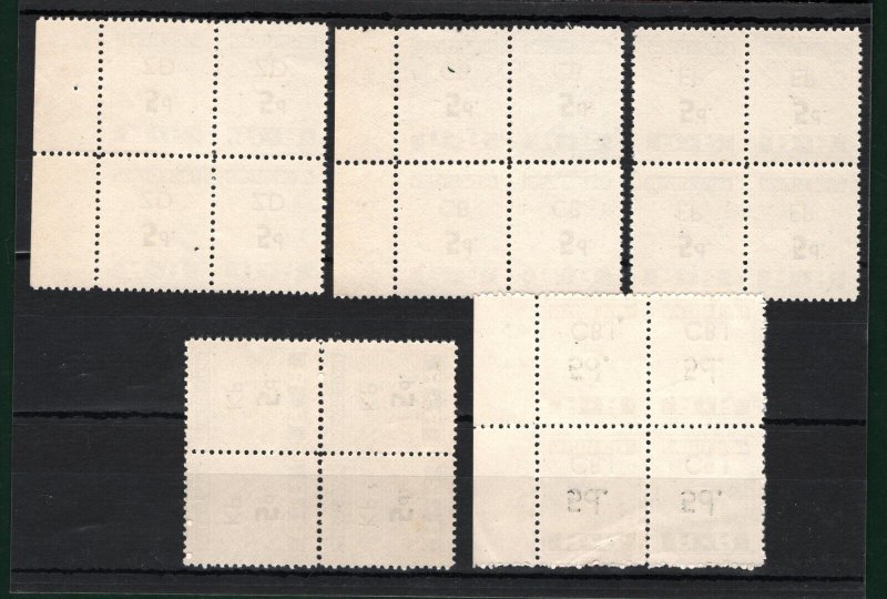 RHODESIA RAILWAYS 5d Parcels 5 Blocks of 4 ZD CB EP KP CBJ Overprints ...