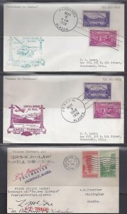 USA 1934 - 1938 THREE ALASKA FIRST FLIGHT COVERS ANCHORAGE FAIRBANKS JUNEAU