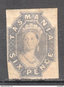 Tas048 1860 Australia Tasmania Six Pence Good Edges Original Gum Gibbons Sg #...