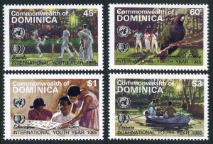 Dominica 901-904, MNH. Mi 919-922. Youth Year IYY-1985. Cricket match, Parrot,