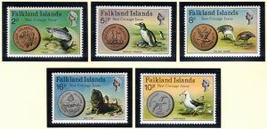 FALKLAND ISLANDS 1975 New Coins; Scott 245-49, SG 316-20; MNH