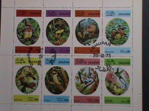 ​DHUFAR- 1973 WORLD COLORFUL LOVELY BIRDS CTO- SHEET VF WITH FIRST DAY CANCEL