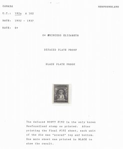 CANADA # 192 DEFACED PLATE PROOF EXTREMELY RARE BS29498