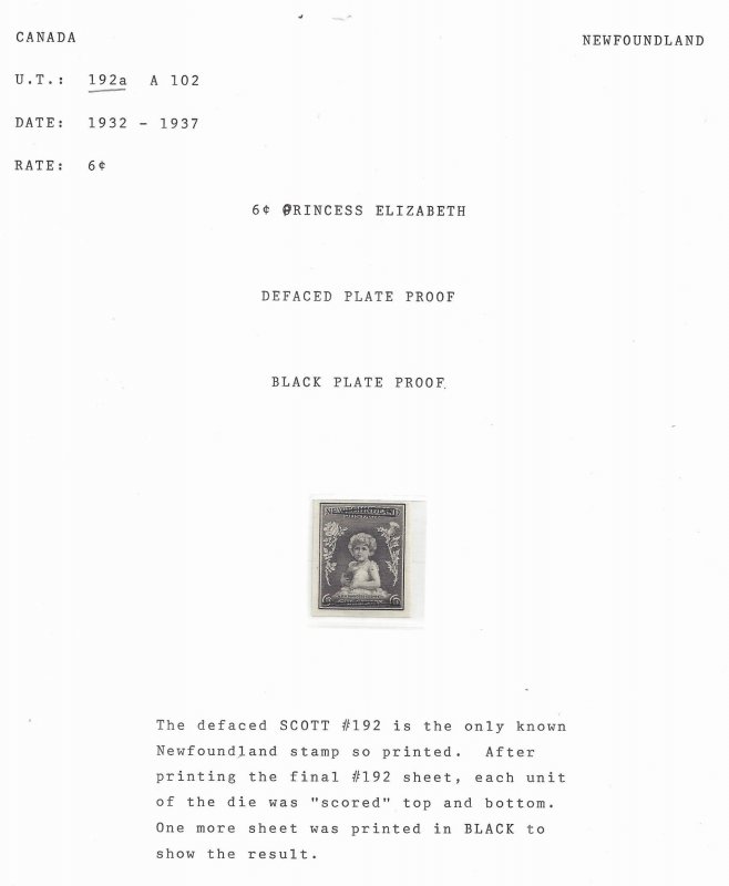 CANADA # 192 DEFACED PLATE PROOF EXTREMELY RARE BS29498