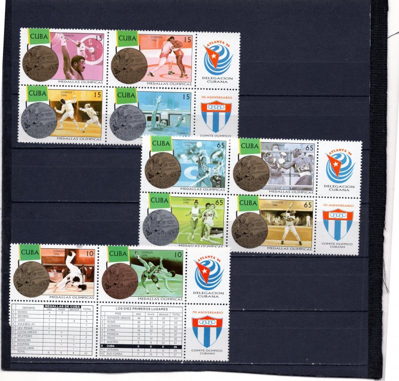 CUBA 1996 SUMMER OLYMPIC GAMES ATLANTA SET OF 10 STAMPS &  LABELS MNH