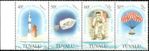 Tuvalu #680, Complete Set, Strip of 4, 1994, Space, Never Hinged