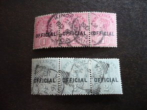 Stamps - Jamaica - Scott# O3-O4 - Used Strips of 3 Stamps