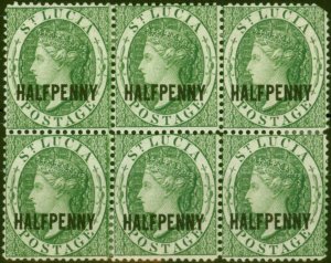 St Lucia 1881 1/2d Green SG23 Fine & Fresh MM Block of 6 Scarce