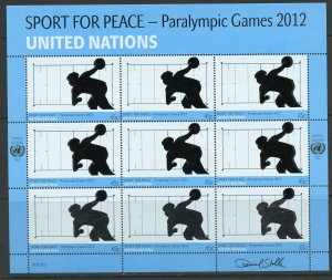 UNITED NATIONS 2012 PARAOLYMPIC NY SHEET SET OF 9  MINT NH AS SHOWN