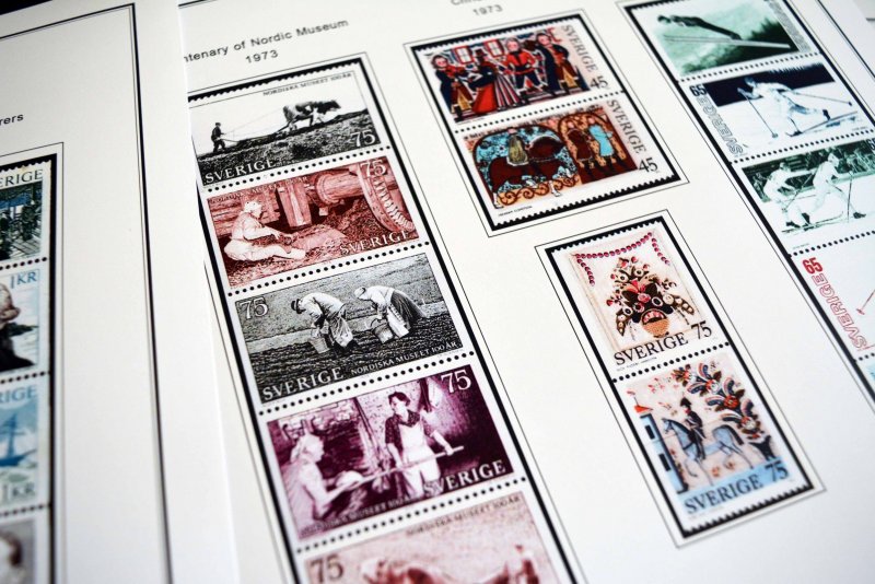 COLOR PRINTED SWEDEN 1971-1988 STAMP ALBUM PAGES (62 illustrated pages)